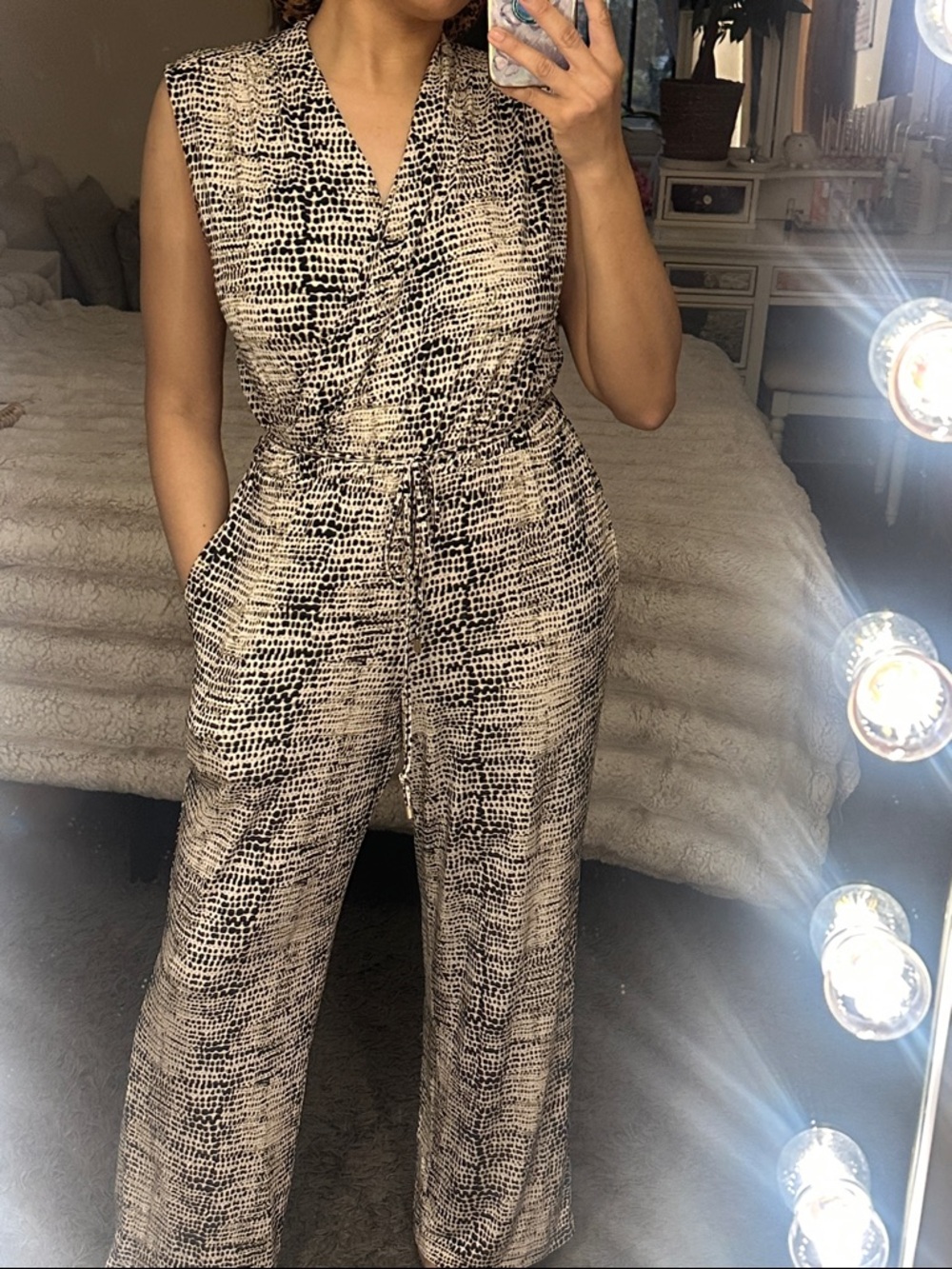 Calvin Klein Sleeveless Neutral Snake-Print Jumpsuit size Large used